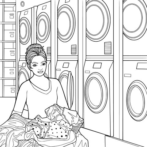 自助洗衣店中的女士