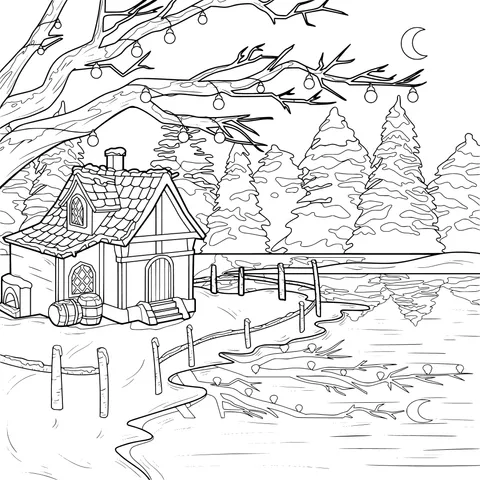 Cozy Cottage by the Lake on a Winter Night