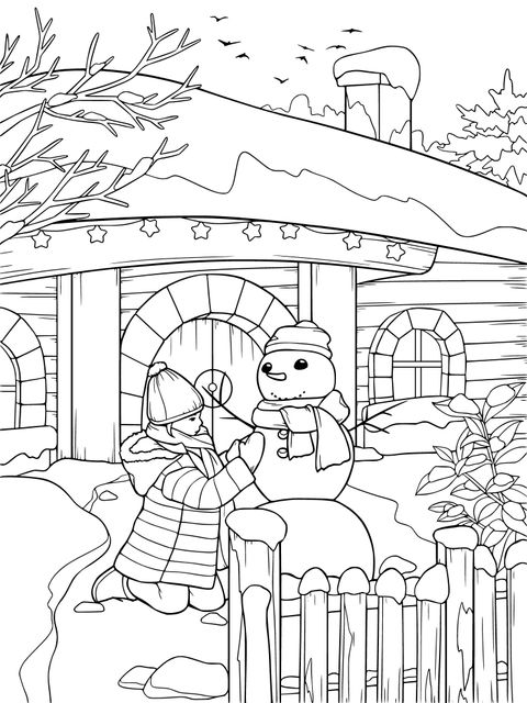 Cena de inverno de construir um boneco de neve