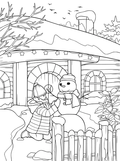 Winter Scene of Building a Snowman
