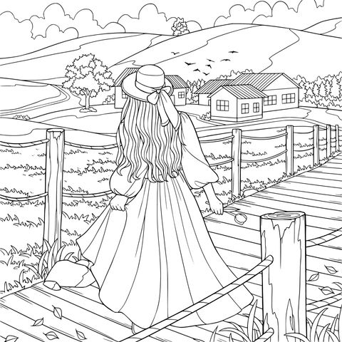 Mulher caminhando por um caminho rural