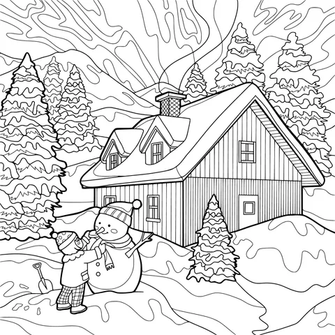 Snow - playing Time beside the Winter Cabin