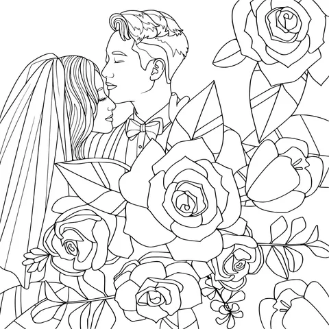 Newly - weds among flowers
