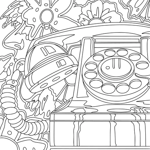 Vintage Pink Rotary Phone Surrounded by Flowers