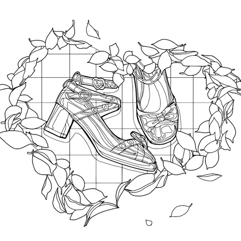 Red shoes surrounded by autumn leaves