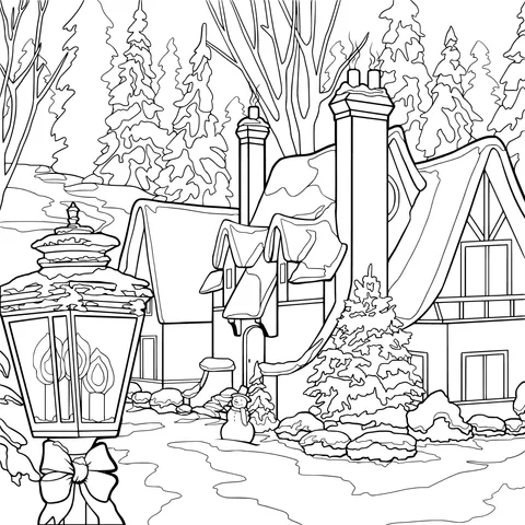 A Cozy Cottage in a Winter Snowscape
