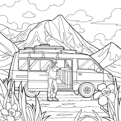 Man camping in the mountains
