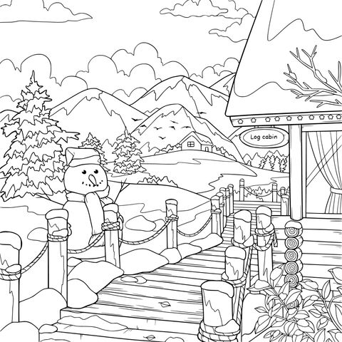 冬の雪景色の小屋