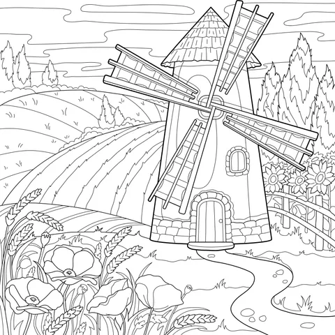 Beautiful Scenery of a Windmill in the Countryside