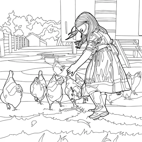 Girl feeding chickens