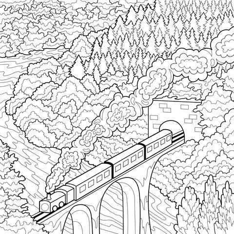 秋の森の中の列車旅行
