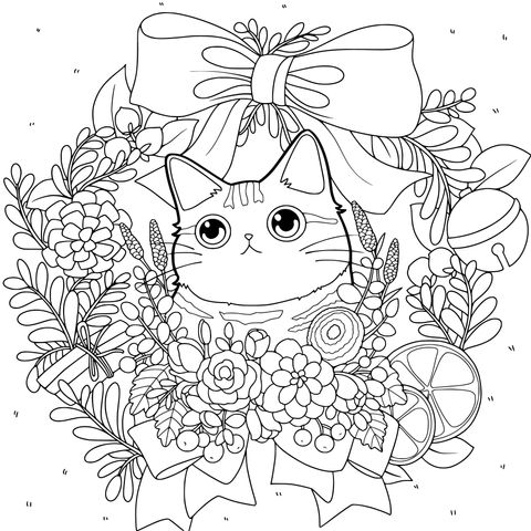 花輪の中の猫
