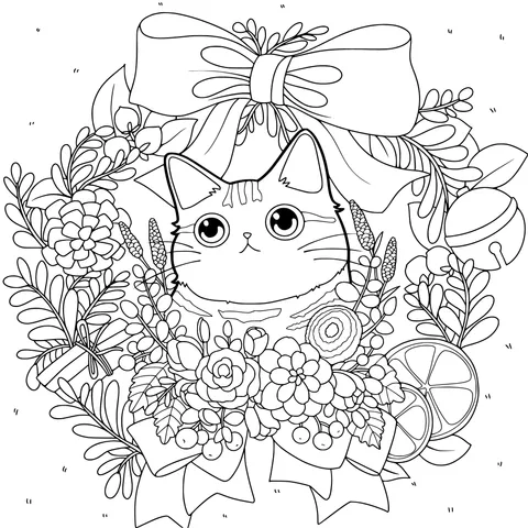 Cat in a Flower Wreath
