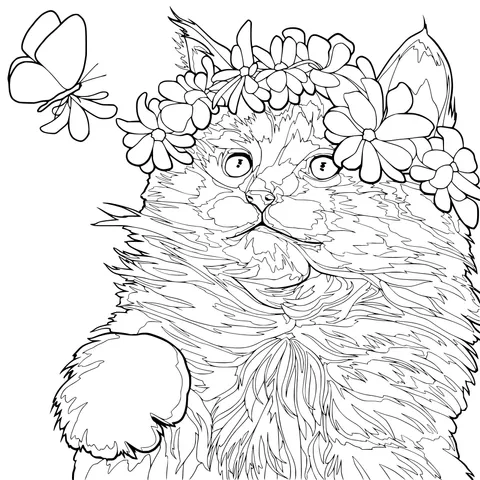 Cute Cat with a Flower Wreath