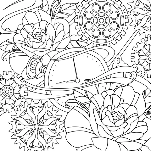 花卉与齿轮装饰画