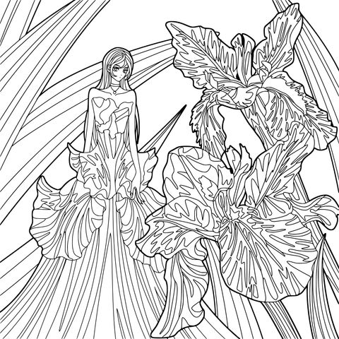 身着华服的女子与鸢尾花