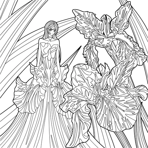 Woman in a Gorgeous Dress and Irises