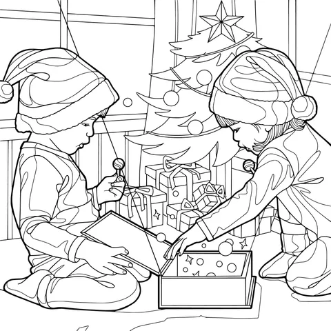 Children opening gifts on Christmas Eve