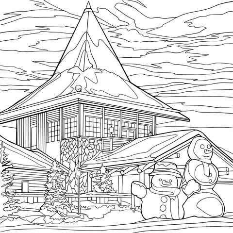 冬日木屋与雪人