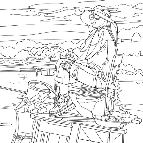 Woman Fishing by the River