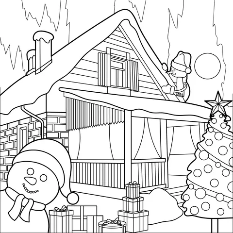 圣诞雪夜中的小屋