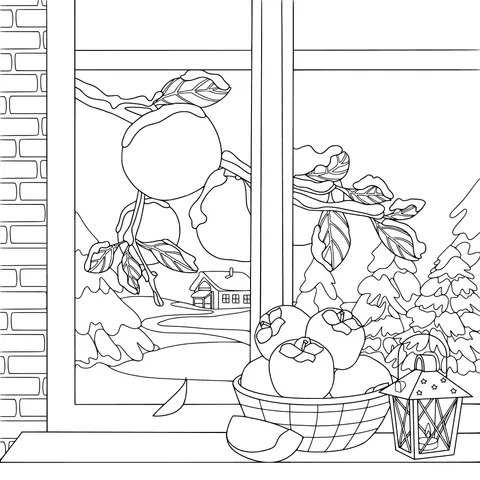 Winter Window View with Persimmons
