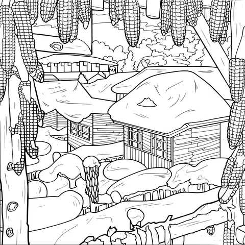 Snow - covered Log Cabins and Corn Cobs
