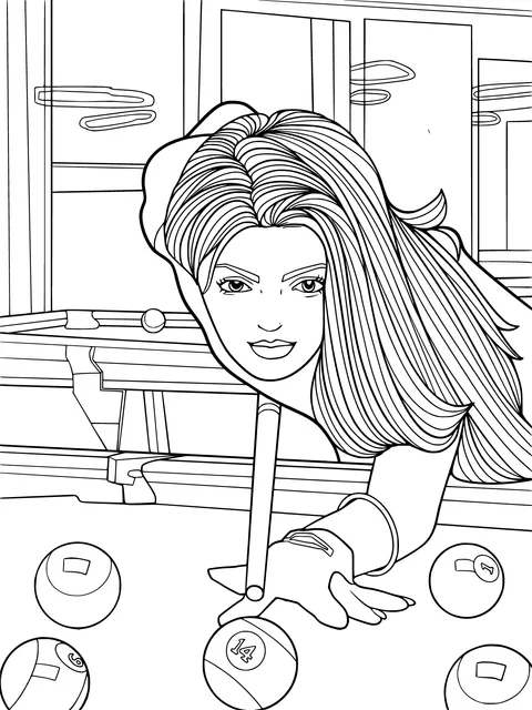 Woman playing billiards