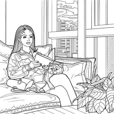 Woman's Cozy Reading Time with Cat