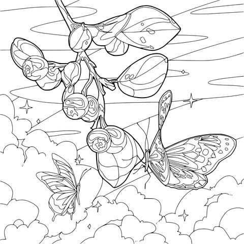 Two Butterflies and Red Fruits on the Branch