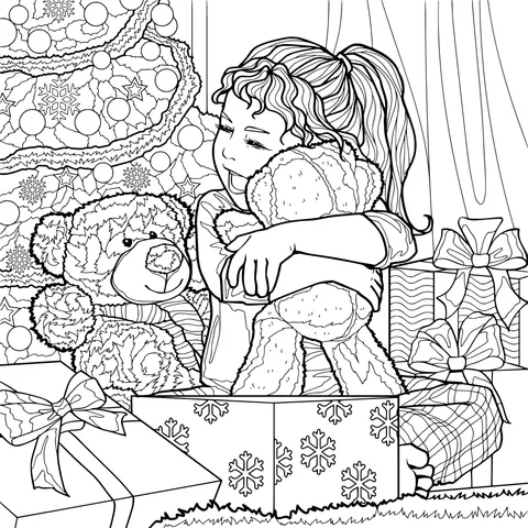 A Girl's Christmas Time with a Teddybear