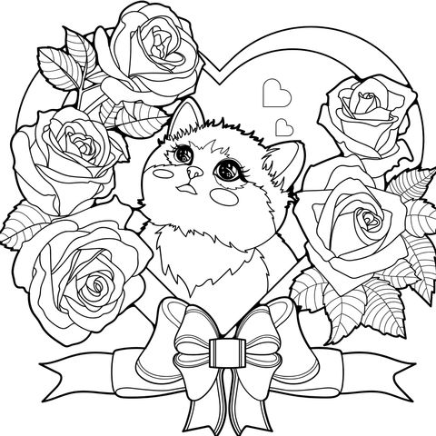 Cat Surrounded by Roses