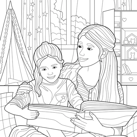 Mother and daughter reading together