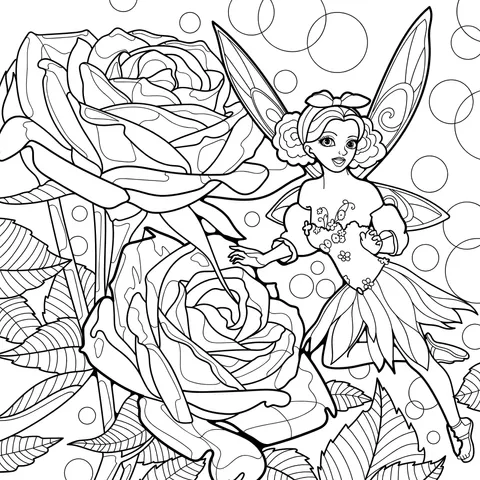 The Flower Fairy beside the Roses