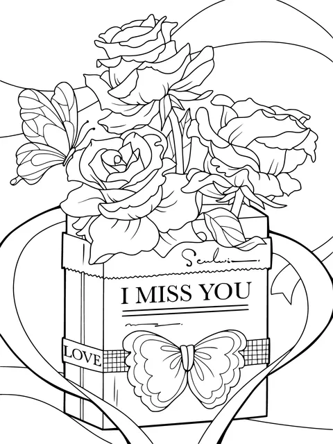 I Miss You - Rose and Butterfly Illustration