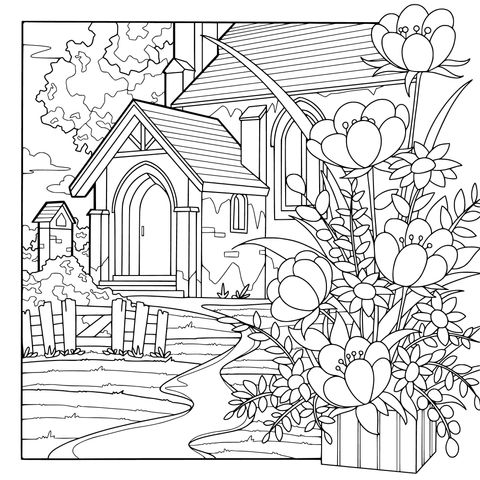 Country Cottage Surrounded by Flowers