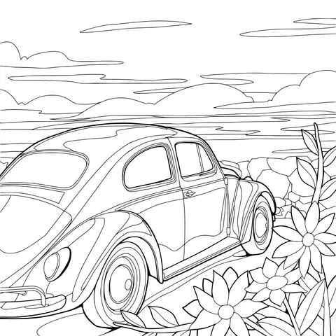 Vintage Car and Flowers under the Sunset
