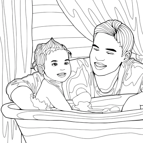 Father bathing with child
