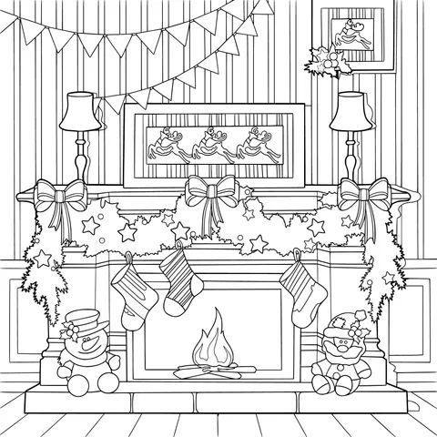 Warm Christmas - themed fireplace decoration