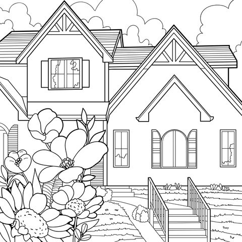 Cozy house surrounded by flowers