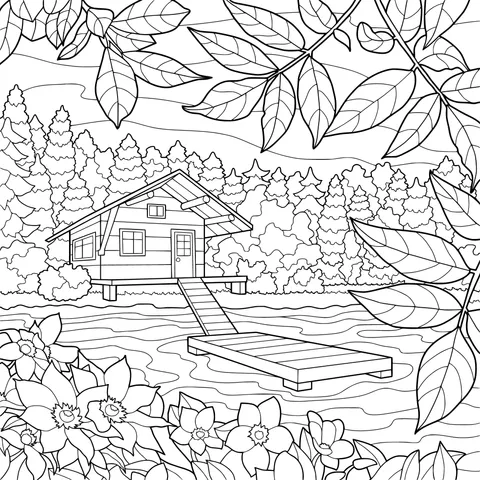 Beautiful Scenery of a Lakeside Cabin