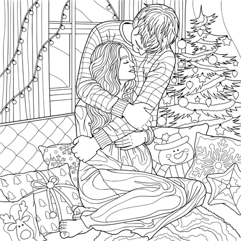 Couple Hugging on Christmas Eve