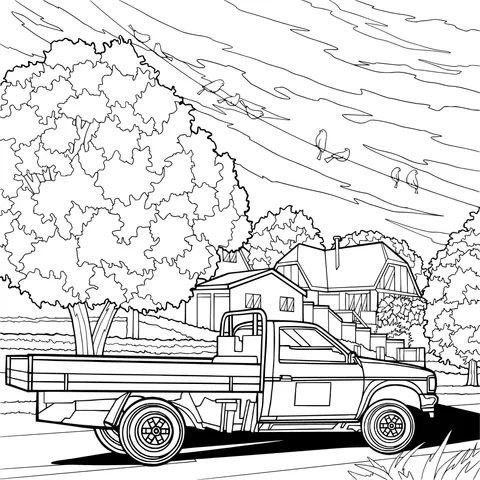 Blue Truck beside Residential Area