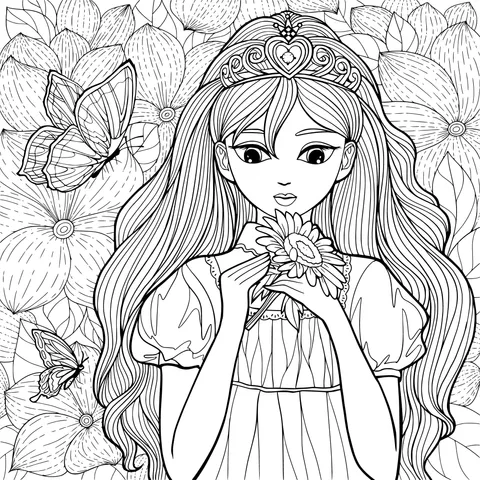 Red - haired Princess Holding a Flower