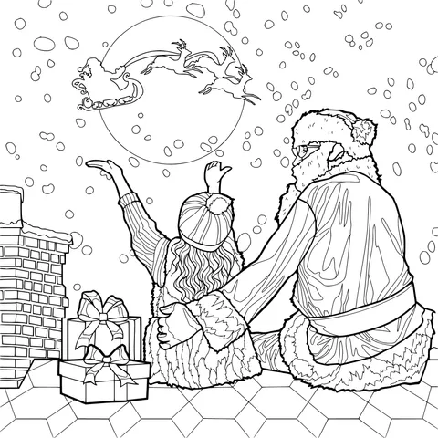 Santa Claus and the child admire the reindeer - drawn sleigh together