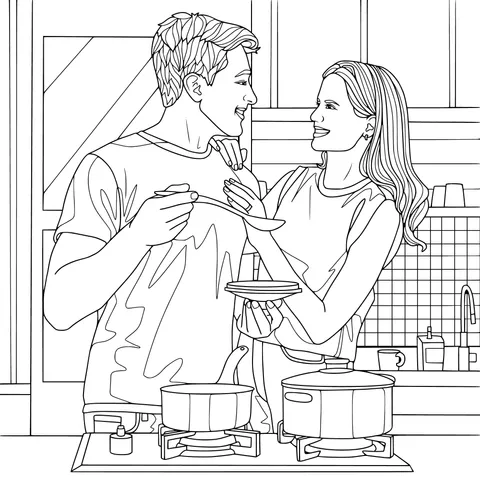 Couple interacting in the kitchen