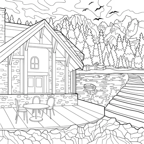 Scenery of a Lakeside Cabin