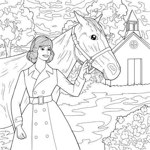 Woman and Horse in the Autumn Scenery