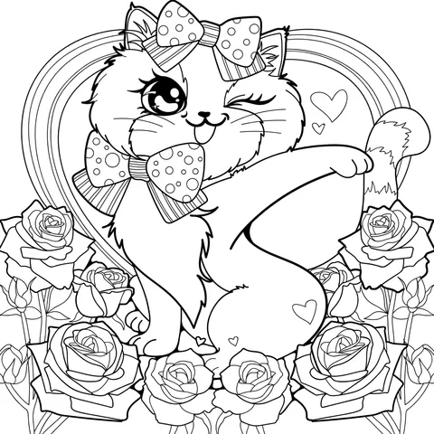 Cute Cat and Roses