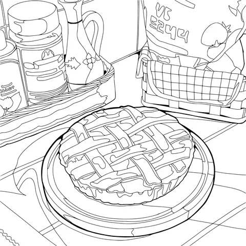 Delicious lattice - topped pie and kitchen ingredients
